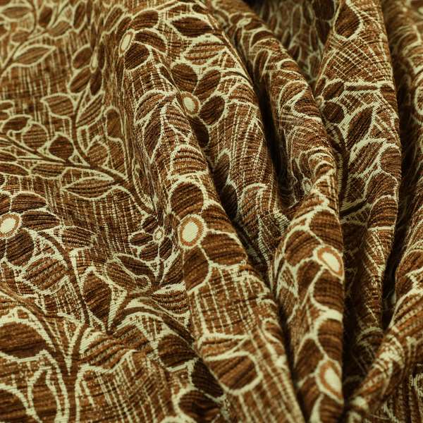 Davina Floral Pattern Textured Chenille Upholstery Curtain Fabric Brown Colour CTR-615 - Roman Blinds