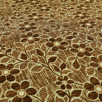 Davina Floral Pattern Textured Chenille Upholstery Curtain Fabric Brown Colour CTR-615 - Made To Measure Curtains