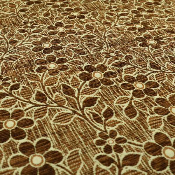 Davina Floral Pattern Textured Chenille Upholstery Curtain Fabric Brown Colour CTR-615