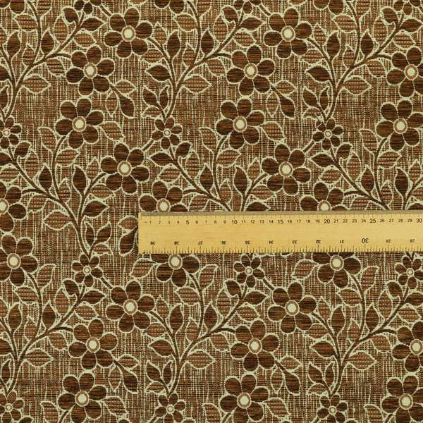 Davina Floral Pattern Textured Chenille Upholstery Curtain Fabric Brown Colour CTR-615 - Made To Measure Curtains