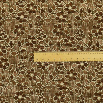 Davina Floral Pattern Textured Chenille Upholstery Curtain Fabric Brown Colour CTR-615