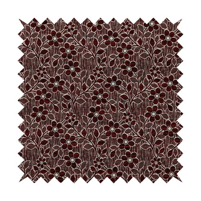 Davina Floral Pattern Textured Chenille Upholstery Curtain Fabric Burgundy Colour CTR-616 - Roman Blinds