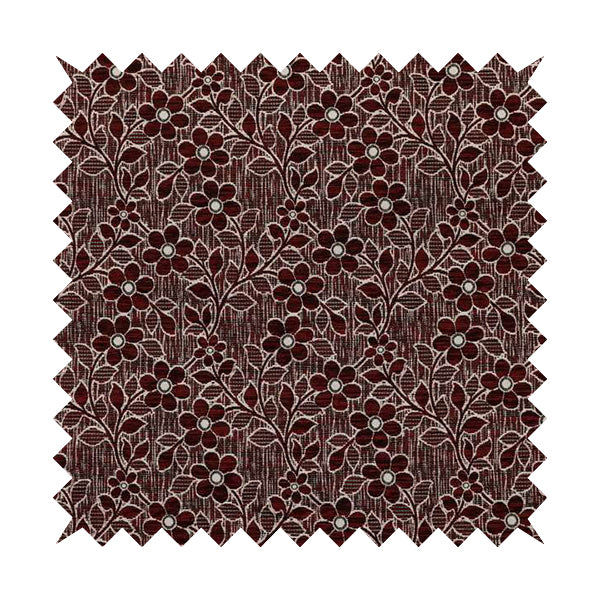 Davina Floral Pattern Textured Chenille Upholstery Curtain Fabric Burgundy Colour CTR-616 - Made To Measure Curtains