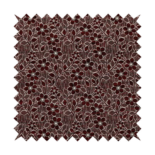 Davina Floral Pattern Textured Chenille Upholstery Curtain Fabric Burgundy Colour CTR-616