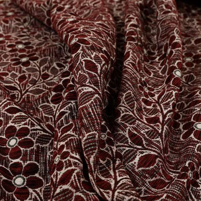 Davina Floral Pattern Textured Chenille Upholstery Curtain Fabric Burgundy Colour CTR-616 - Made To Measure Curtains