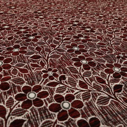 Davina Floral Pattern Textured Chenille Upholstery Curtain Fabric Burgundy Colour CTR-616 - Made To Measure Curtains