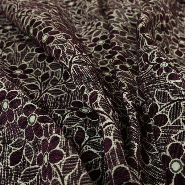 Davina Floral Pattern Textured Chenille Upholstery Curtain Fabric Purple Colour CTR-617 - Roman Blinds