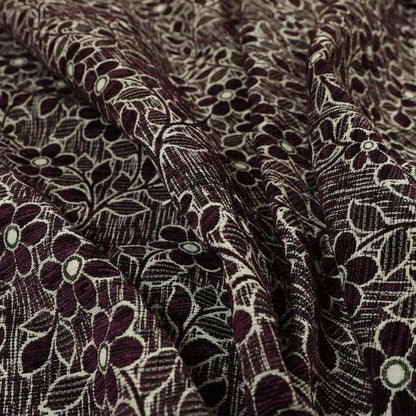 Davina Floral Pattern Textured Chenille Upholstery Curtain Fabric Purple Colour CTR-617 - Roman Blinds