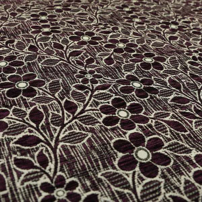 Davina Floral Pattern Textured Chenille Upholstery Curtain Fabric Purple Colour CTR-617 - Roman Blinds