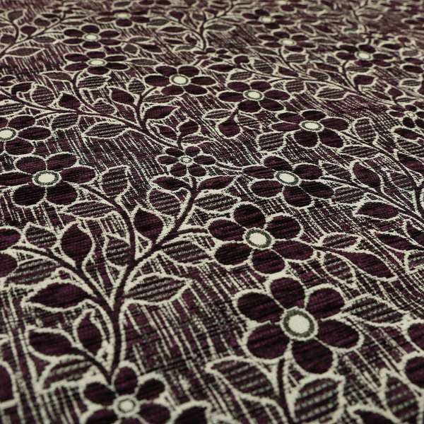 Davina Floral Pattern Textured Chenille Upholstery Curtain Fabric Purple Colour CTR-617 - Made To Measure Curtains