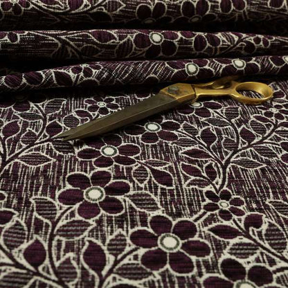 Davina Floral Pattern Textured Chenille Upholstery Curtain Fabric Purple Colour CTR-617 - Roman Blinds