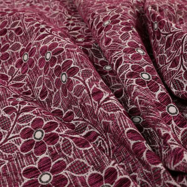 Davina Floral Pattern Textured Chenille Upholstery Curtain Fabric Pink Colour CTR-618 - Roman Blinds