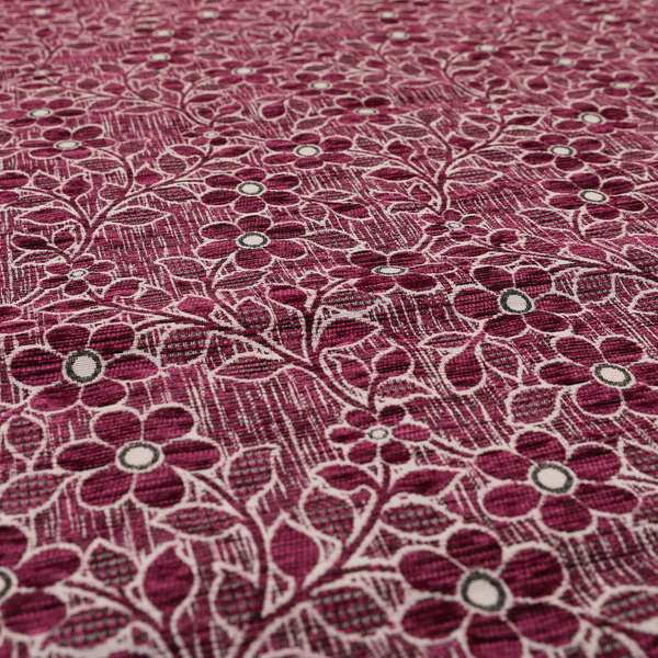 Davina Floral Pattern Textured Chenille Upholstery Curtain Fabric Pink Colour CTR-618 - Made To Measure Curtains