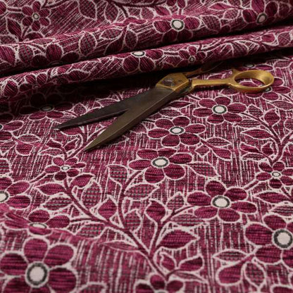 Davina Floral Pattern Textured Chenille Upholstery Curtain Fabric Pink Colour CTR-618 - Made To Measure Curtains