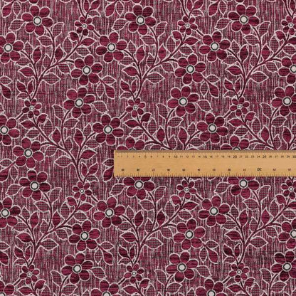 Davina Floral Pattern Textured Chenille Upholstery Curtain Fabric Pink Colour CTR-618 - Roman Blinds