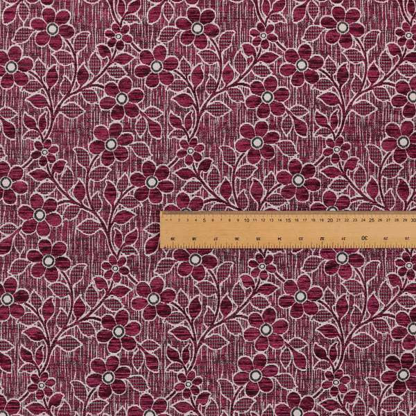 Davina Floral Pattern Textured Chenille Upholstery Curtain Fabric Pink Colour CTR-618 - Made To Measure Curtains