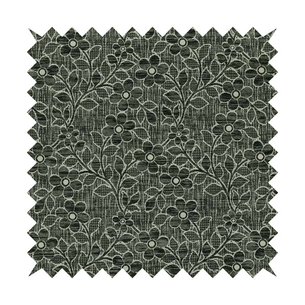 Davina Floral Pattern Textured Chenille Upholstery Curtain Fabric Grey Colour CTR-619 - Made To Measure Curtains