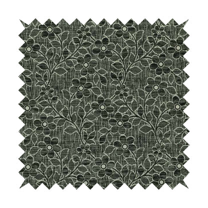 Davina Floral Pattern Textured Chenille Upholstery Curtain Fabric Grey Colour CTR-619 - Handmade Cushions