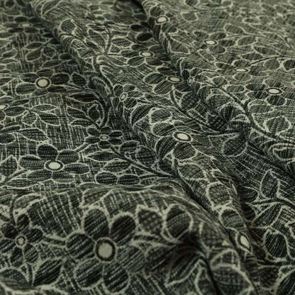 Davina Floral Pattern Textured Chenille Upholstery Curtain Fabric Grey Colour CTR-619 - Roman Blinds