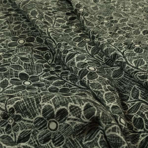 Davina Floral Pattern Textured Chenille Upholstery Curtain Fabric Grey Colour CTR-619 - Made To Measure Curtains