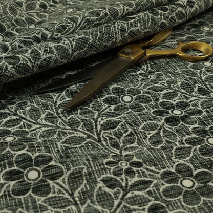 Davina Floral Pattern Textured Chenille Upholstery Curtain Fabric Grey Colour CTR-619 - Made To Measure Curtains