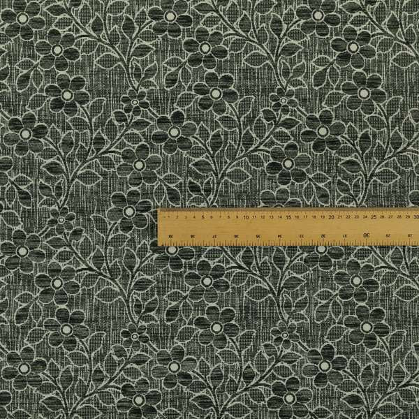 Davina Floral Pattern Textured Chenille Upholstery Curtain Fabric Grey Colour CTR-619 - Roman Blinds