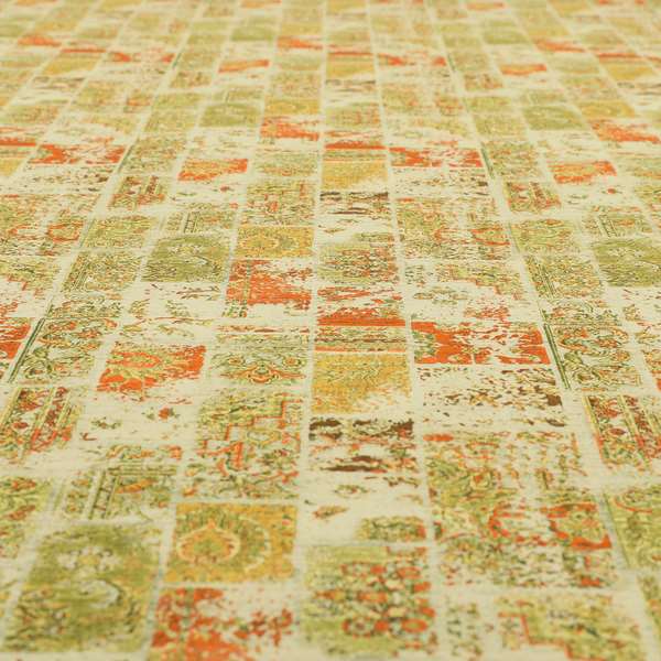 Freedom Printed Velvet Fabric Collection Patchwork Traditional Pattern In Orange Green Colour Upholstery Fabric CTR-62 - Roman Blinds