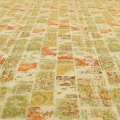 Freedom Printed Velvet Fabric Collection Patchwork Traditional Pattern In Orange Green Colour Upholstery Fabric CTR-62 - Roman Blinds