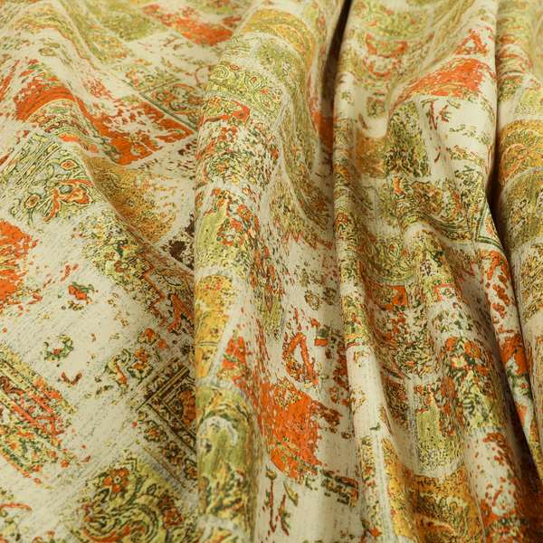 Freedom Printed Velvet Fabric Collection Patchwork Traditional Pattern In Orange Green Colour Upholstery Fabric CTR-62 - Roman Blinds