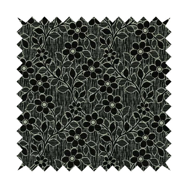 Davina Floral Pattern Textured Chenille Upholstery Curtain Fabric Black Colour CTR-620 - Roman Blinds