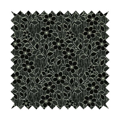 Davina Floral Pattern Textured Chenille Upholstery Curtain Fabric Black Colour CTR-620 - Made To Measure Curtains