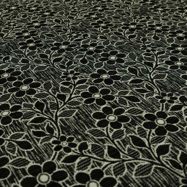 Davina Floral Pattern Textured Chenille Upholstery Curtain Fabric Black Colour CTR-620 - Made To Measure Curtains