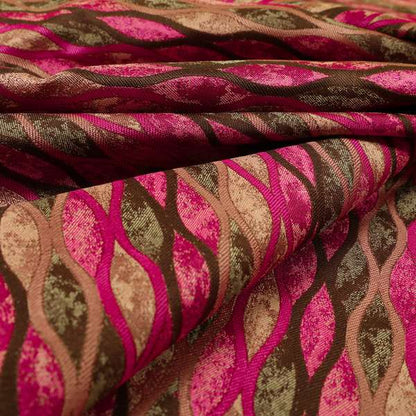 Jangwa Modern Two Tone Stripe Pattern Upholstery Curtains Brown Pink Colour Fabric CTR-628