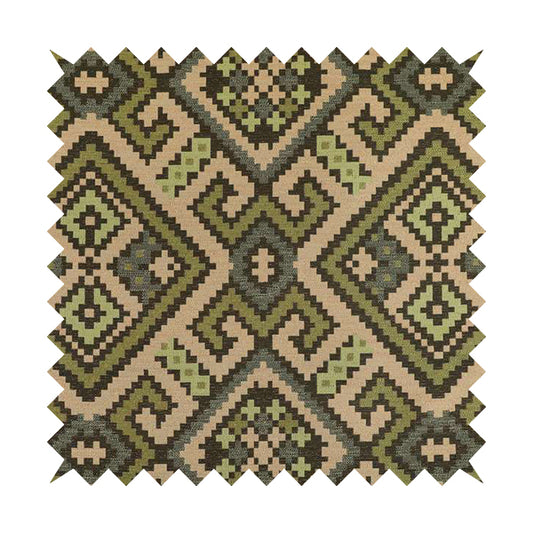 Inegal Modern Kilim Tetris Geometric Pattern Upholstery Furnishing Fabric In Green CTR-633