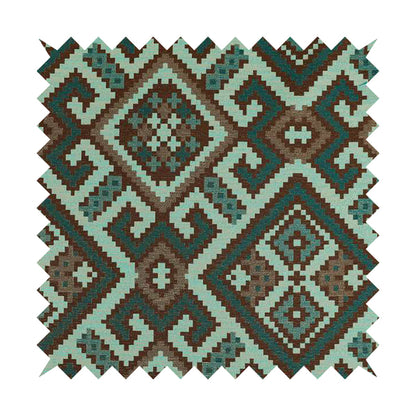 Inegal Modern Kilim Tetris Geometric Pattern Upholstery Furnishing Fabric In Blue CTR-634 - Roman Blinds