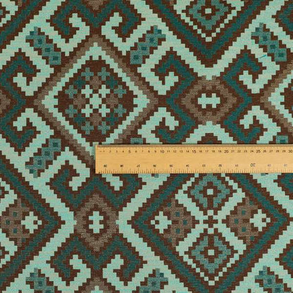 Inegal Modern Kilim Tetris Geometric Pattern Upholstery Furnishing Fabric In Blue CTR-634 - Made To Measure Curtains