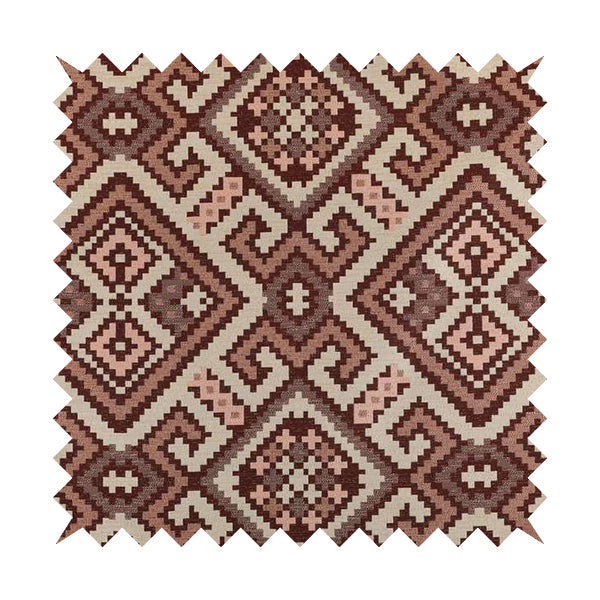 Inegal Modern Kilim Tetris Geometric Pattern Upholstery Furnishing Fabric In Pink CTR-635 - Made To Measure Curtains