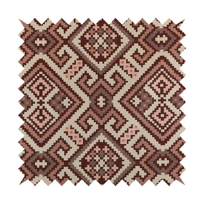 Inegal Modern Kilim Tetris Geometric Pattern Upholstery Furnishing Fabric In Pink CTR-635 - Made To Measure Curtains