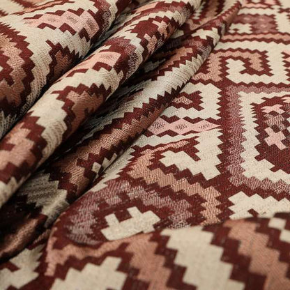 Inegal Modern Kilim Tetris Geometric Pattern Upholstery Furnishing Fabric In Pink CTR-635 - Made To Measure Curtains