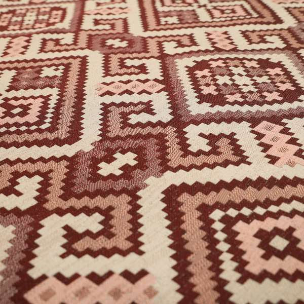 Inegal Modern Kilim Tetris Geometric Pattern Upholstery Furnishing Fabric In Pink CTR-635 - Roman Blinds