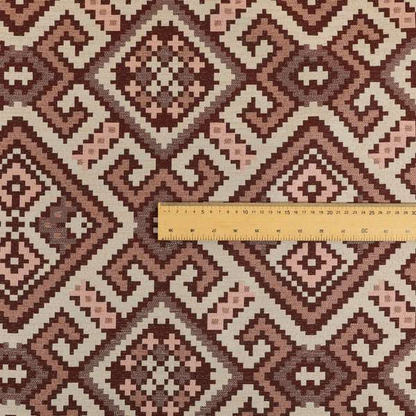 Inegal Modern Kilim Tetris Geometric Pattern Upholstery Furnishing Fabric In Pink CTR-635 - Made To Measure Curtains