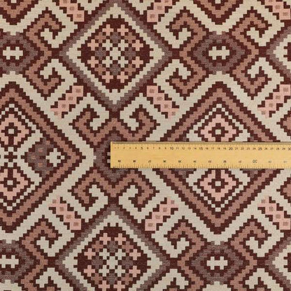 Inegal Modern Kilim Tetris Geometric Pattern Upholstery Furnishing Fabric In Pink CTR-635 - Made To Measure Curtains