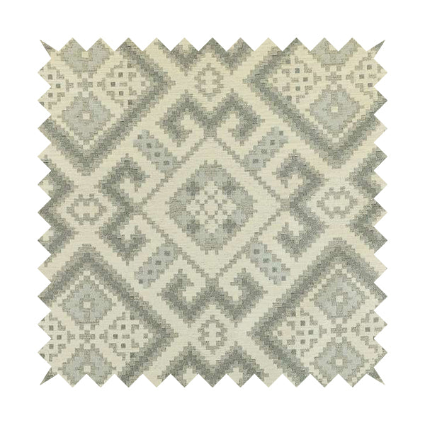 Inegal Modern Kilim Tetris Geometric Pattern Upholstery Furnishing Fabric In Silver CTR-636 - Roman Blinds