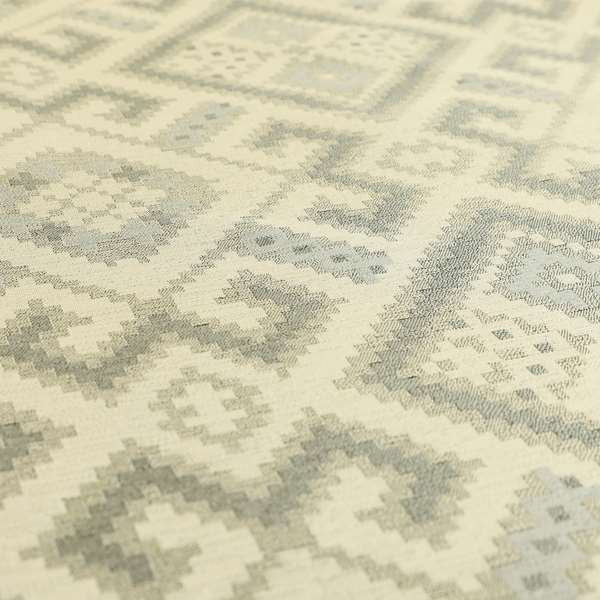 Inegal Modern Kilim Tetris Geometric Pattern Upholstery Furnishing Fabric In Silver CTR-636 - Roman Blinds