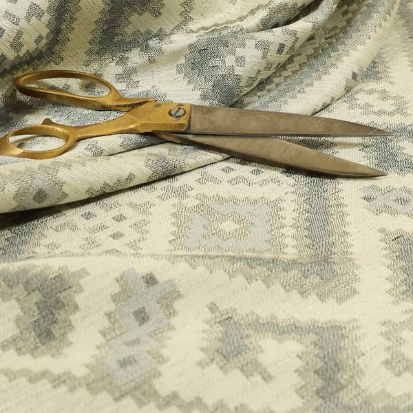 Inegal Modern Kilim Tetris Geometric Pattern Upholstery Furnishing Fabric In Silver CTR-636 - Made To Measure Curtains