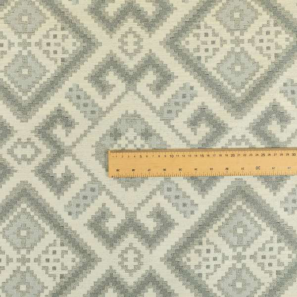 Inegal Modern Kilim Tetris Geometric Pattern Upholstery Furnishing Fabric In Silver CTR-636 - Roman Blinds