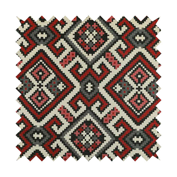 Inegal Modern Kilim Tetris Geometric Pattern Upholstery Furnishing Fabric In Black Red CTR-637