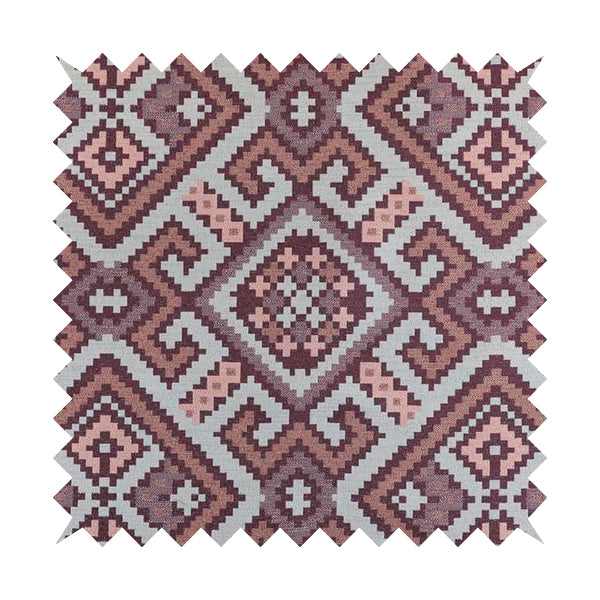 Inegal Modern Kilim Tetris Geometric Pattern Upholstery Furnishing Fabric In Purple Pink CTR-638 - Roman Blinds