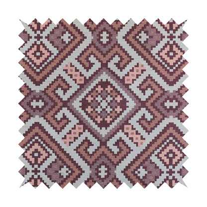 Inegal Modern Kilim Tetris Geometric Pattern Upholstery Furnishing Fabric In Purple Pink CTR-638 - Roman Blinds