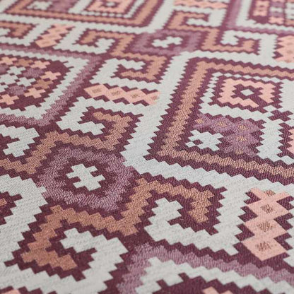 Inegal Modern Kilim Tetris Geometric Pattern Upholstery Furnishing Fabric In Purple Pink CTR-638 - Made To Measure Curtains